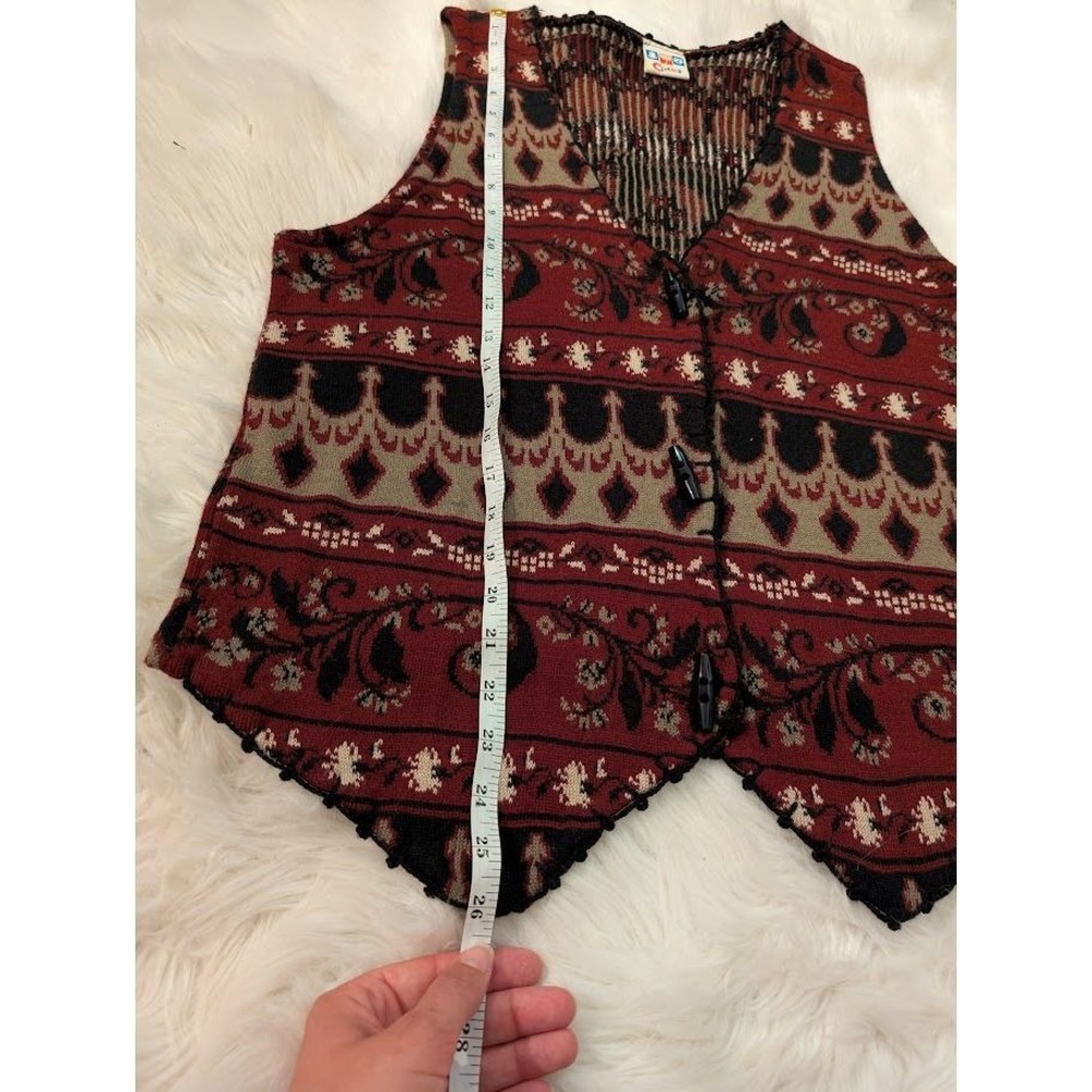 Circus Brand Vintage Boho 90s Vest Pattern Black Tan Button-Front Colorful - Picture 6 of 8